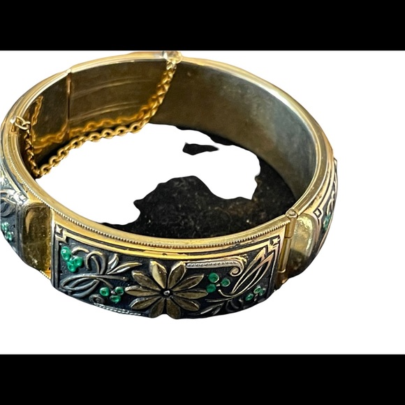 Vintage Damascene large chunky flower gold plated bangle - Picture 6 of 9